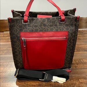 Calvin Klein Red and Brown Tote Bag